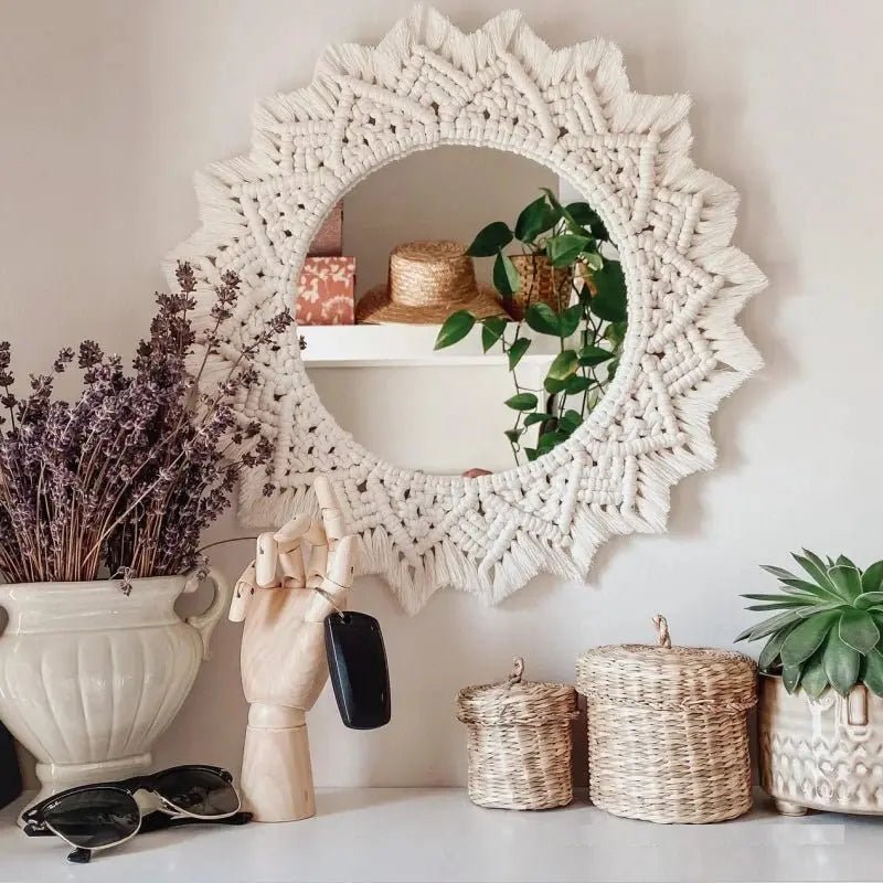 White macrame mirror