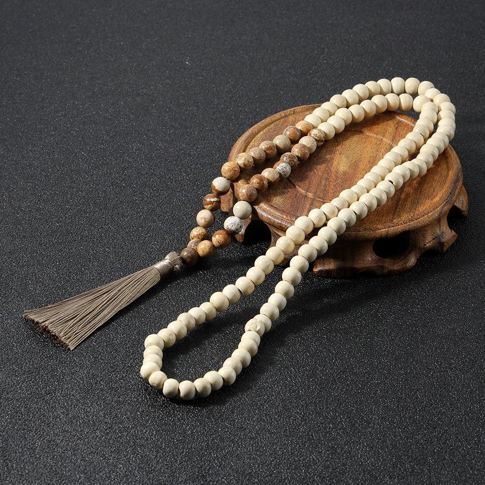 Wooden Mala Bead Necklace