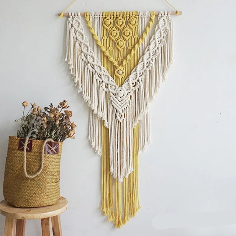 Yellow macrame wall hanging